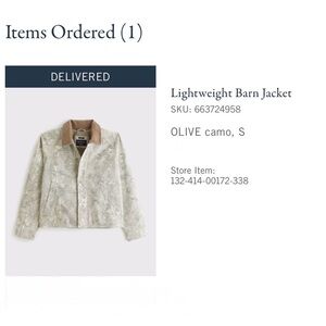 Abercrombie & Fitch Olive Camo Lightweight Barn Jacket with Tan Collar